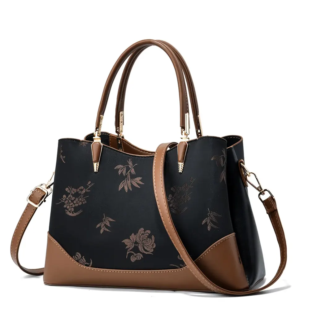 Women’s Color Block Square Tote Bag In PU Leather With Sewing Thread Detail For Spring And Summer