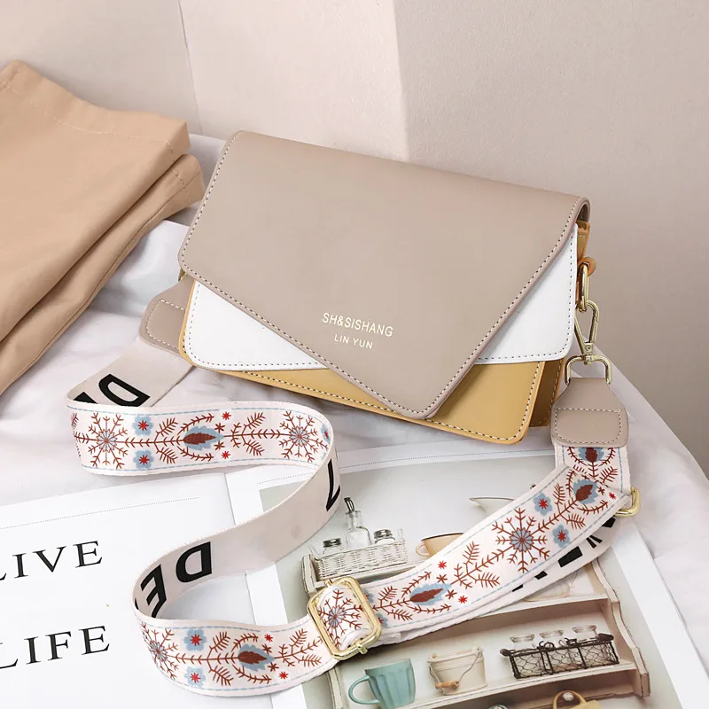 Embroidered Color Block Square Bag