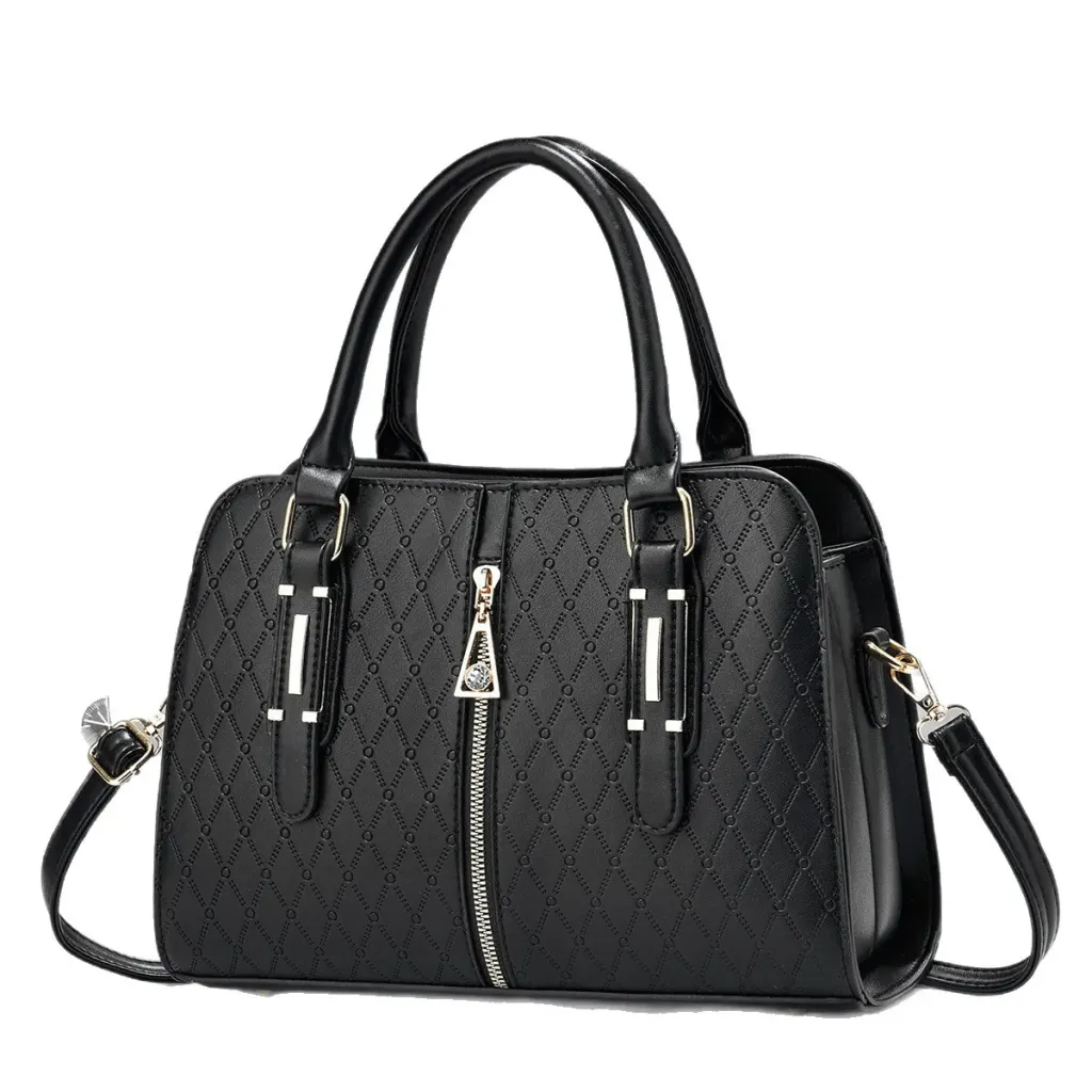 Lingge Square Boston Bag In PU Leather With Sewing Thread Detail, Featuring Top Handle