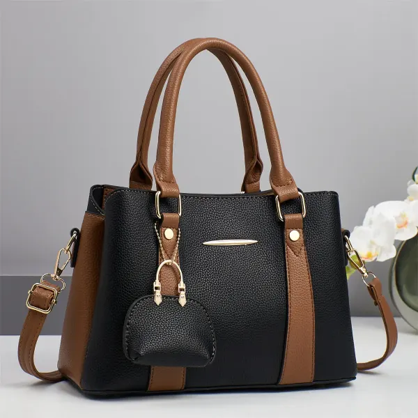 Color Block Square PU Leather Shoulder Bag For Women With Zipper Closure In Streetwear Style