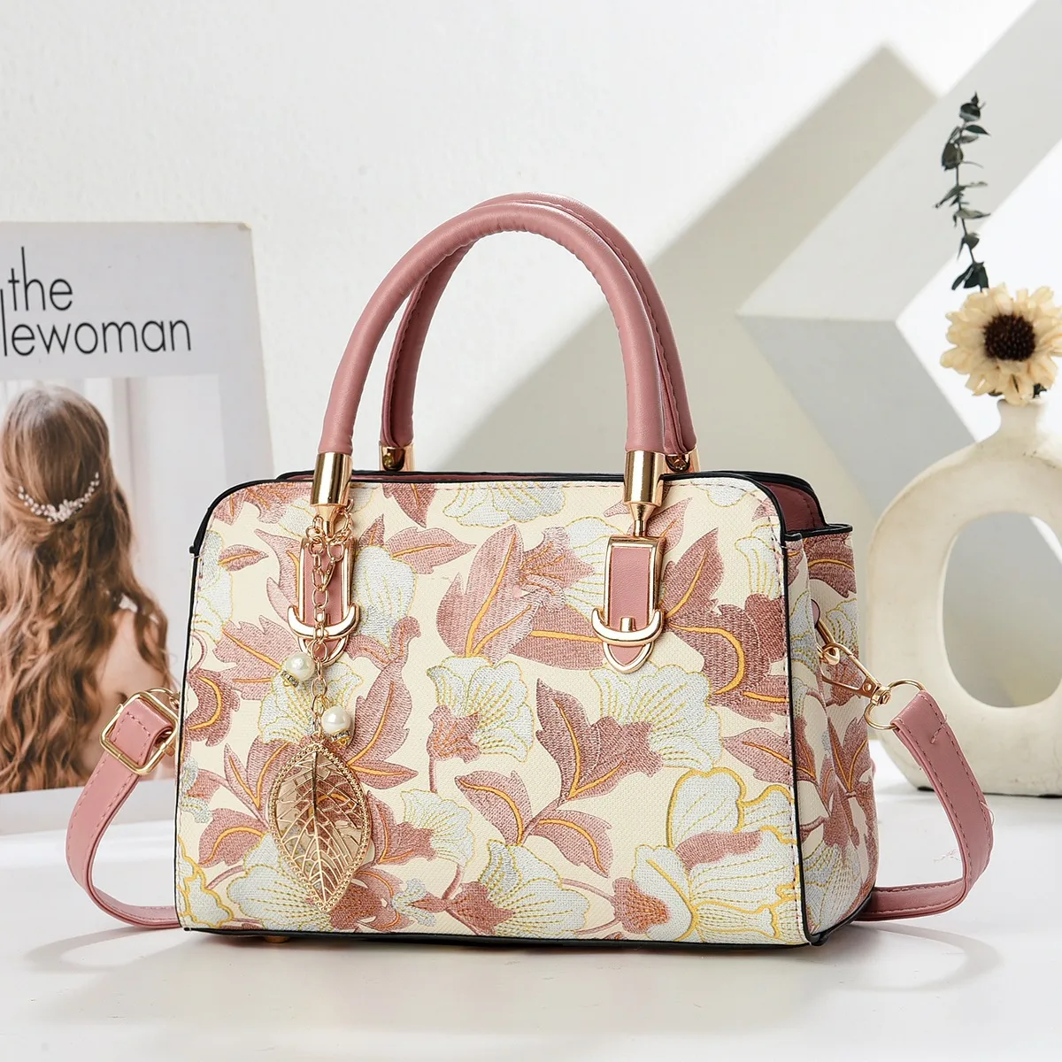 Women’s PU Leather Square Shoulder Bag With Sewing Thread Detail, Featuring Single Shoulder Strap And Stylish Printing Pattern