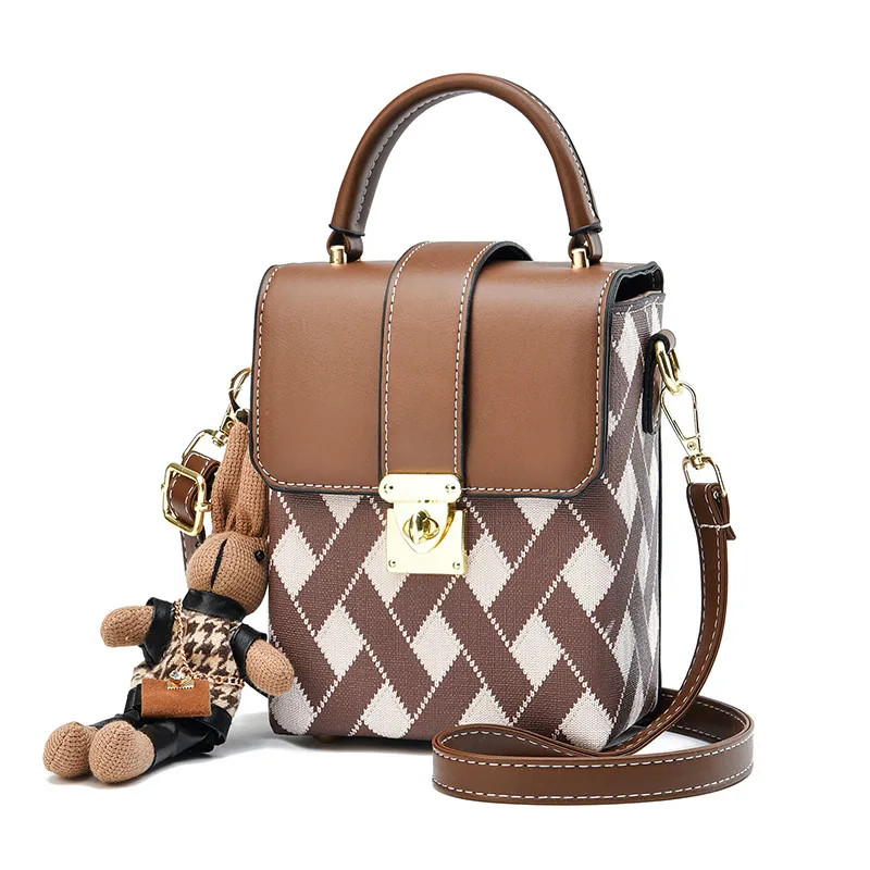 Square PU Plaid Box Bag For Women Featuring Single Shoulder Strap, Stylish Ladies Crossbody Bag