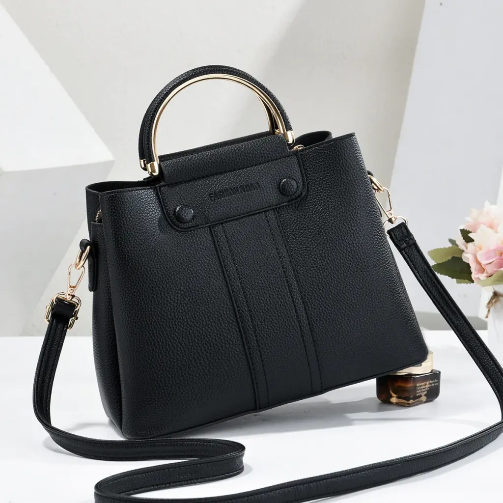 Solid Color Square PU Leather Tote Bag With Sewing Thread Detail, Top Handle Bucket Bag For Spring And Summer