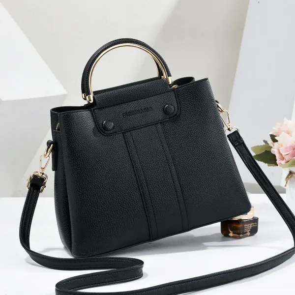 Solid Color Square PU Leather Tote Bag With Sewing Thread Detail, Top Handle Bucket Bag For Spring And Summer