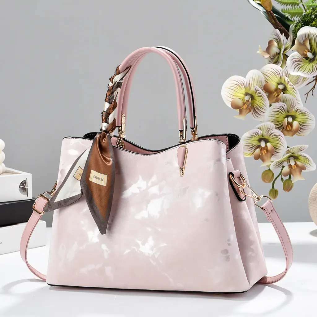 Women’s Square PU Leather Tote Bag With Sewing Thread Detail