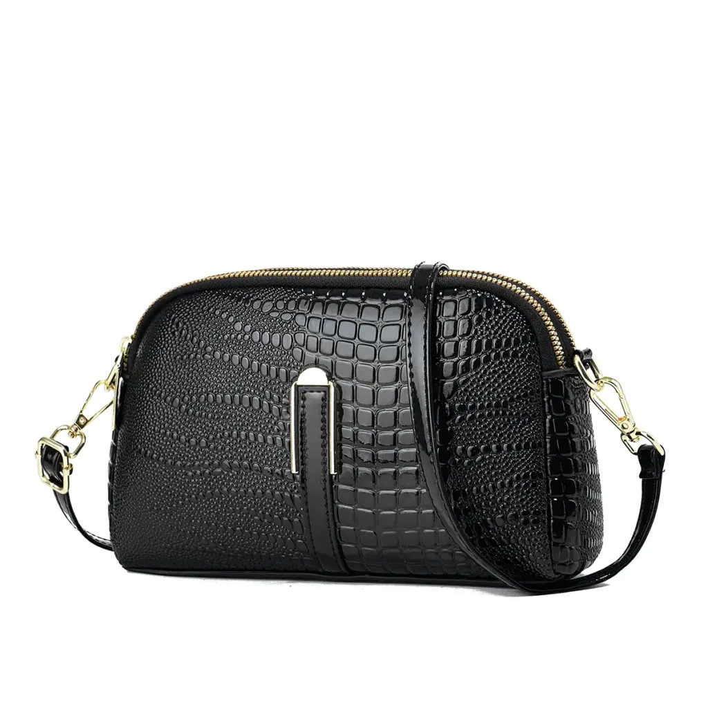 Women’s Crocodile Pattern PU Leather Crossbody Bag With Shell Shape And Sewing Thread Detail