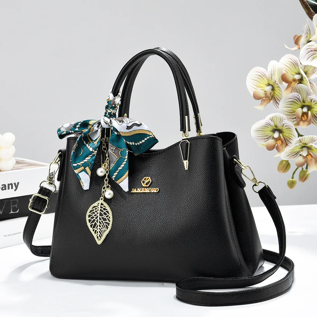 Square PU Leather Tote Bag For Women With Sewing Thread Accent And Top Handle