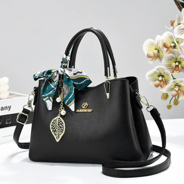Square PU Leather Tote Bag For Women With Sewing Thread Accent And Top Handle