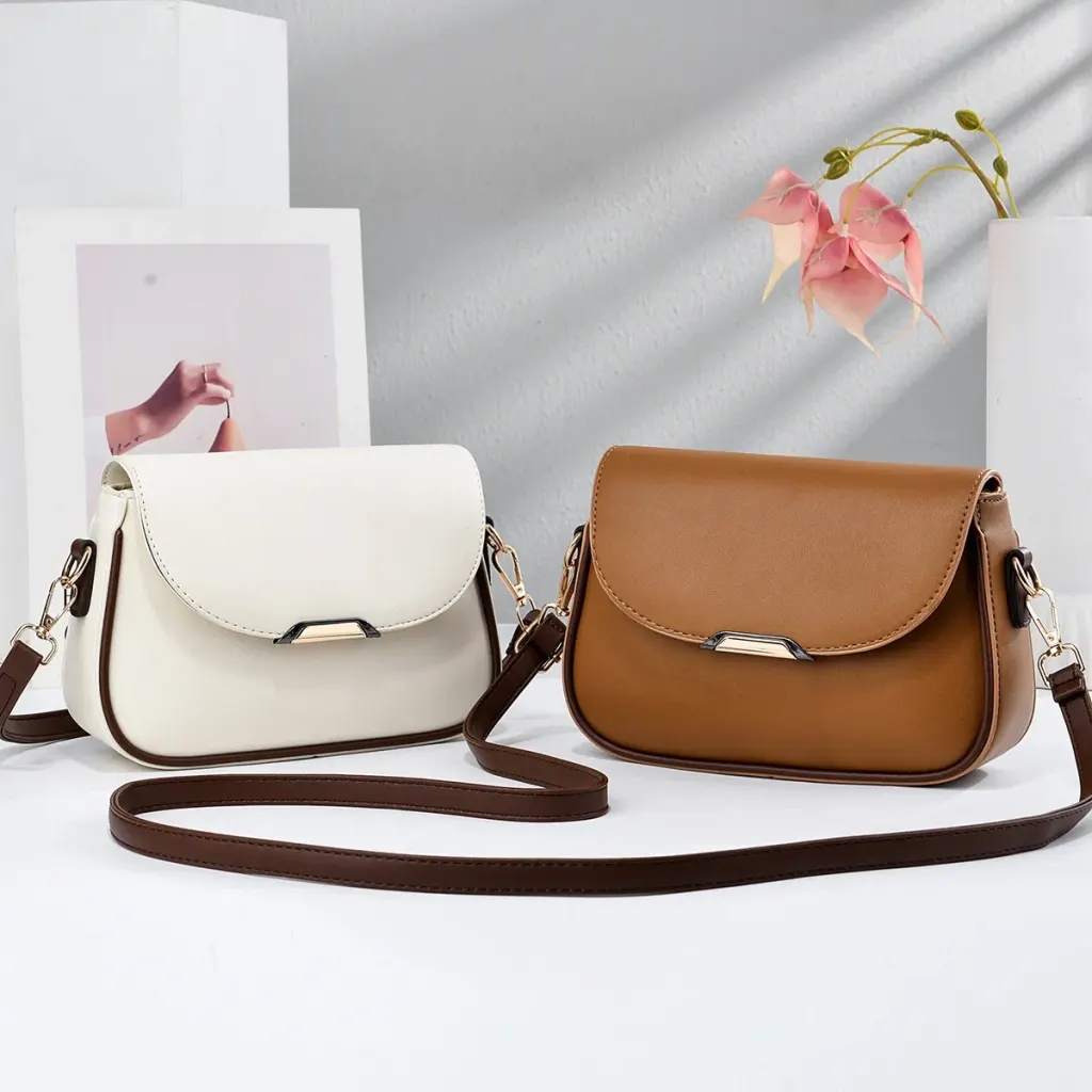 Color Block Square PU Leather Shoulder Bag For Women With Sewing Thread Detail And Single Shoulder Strap