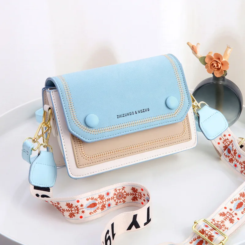 Color Block Small Pu Leather Shoulder Bag For Women With Zipper Buckle Closure In Artistic Chinese Style