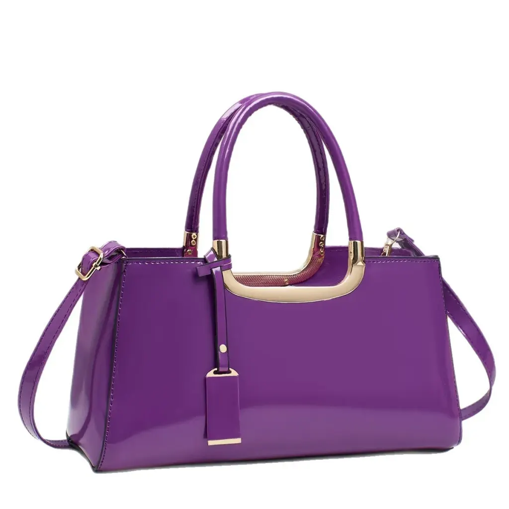Women’s Square Patent Leather Handbag With Sewing Thread Detail, Top Handle And Large Capacity