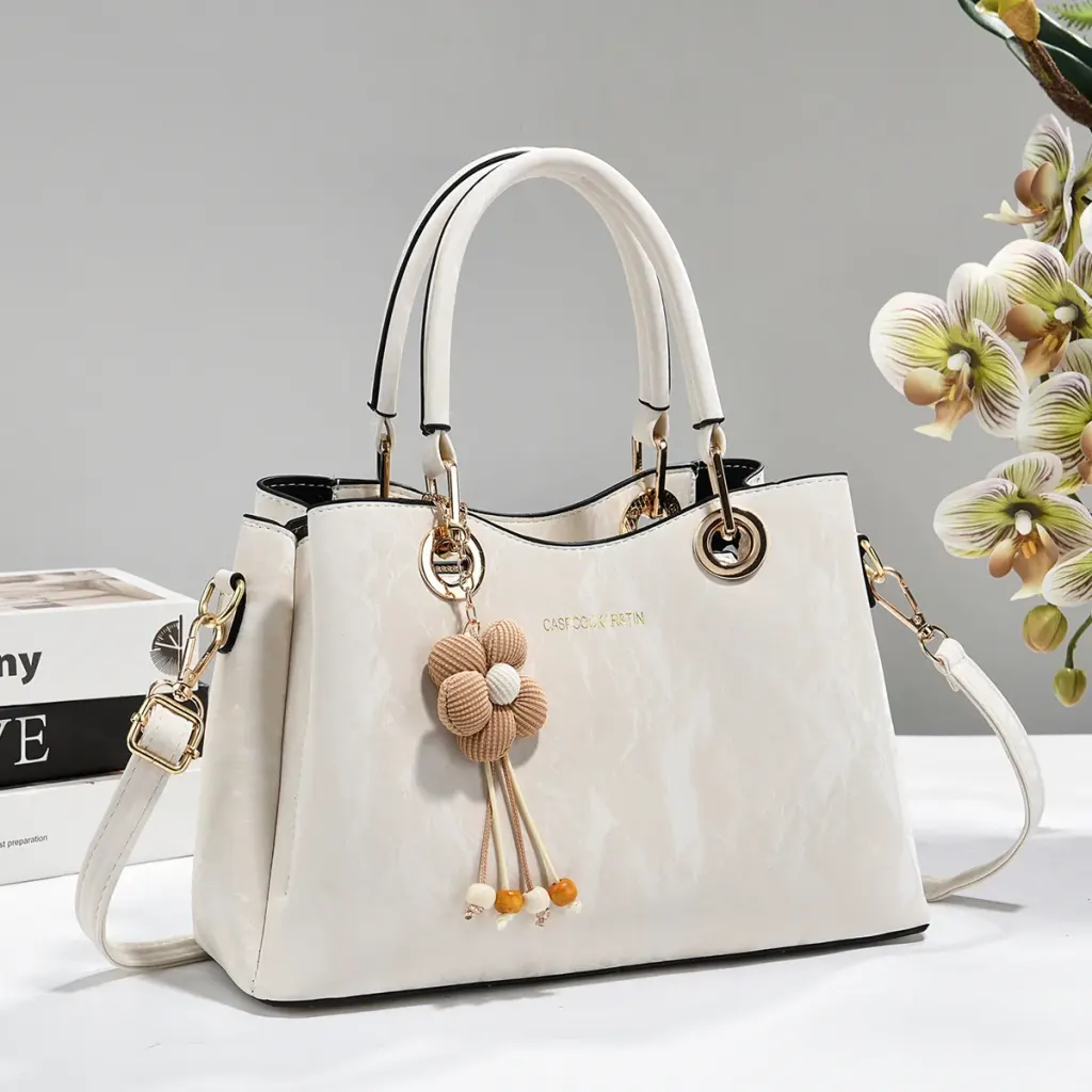 Square PU Leather Tote Bag For Women With Sewing Thread Detail And Top Handle