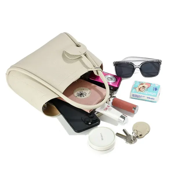 Solid Color PU Leather Bucket Handbag For Women With Top Handle, Stylish And Practical