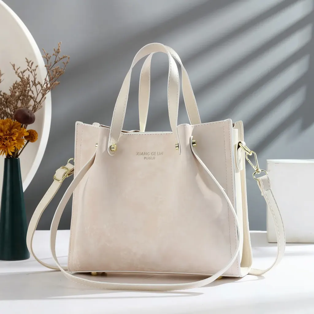 Square PU Leather Handbag With Sewing Thread Detail, Large Capacity, Single Shoulder Strap