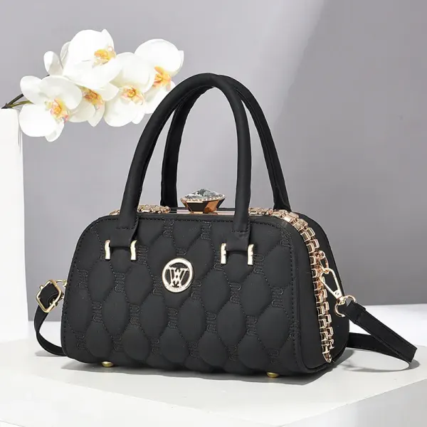 Square Boston Bag For Women In PU Material Featuring Embroidery With Single Shoulder Strap