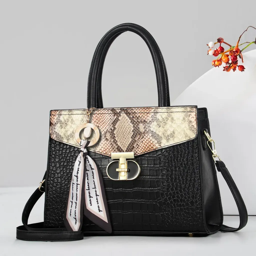 Medium Square PU Tote Bag For Women In Multicolor Streetwear Style With Zipper Closure