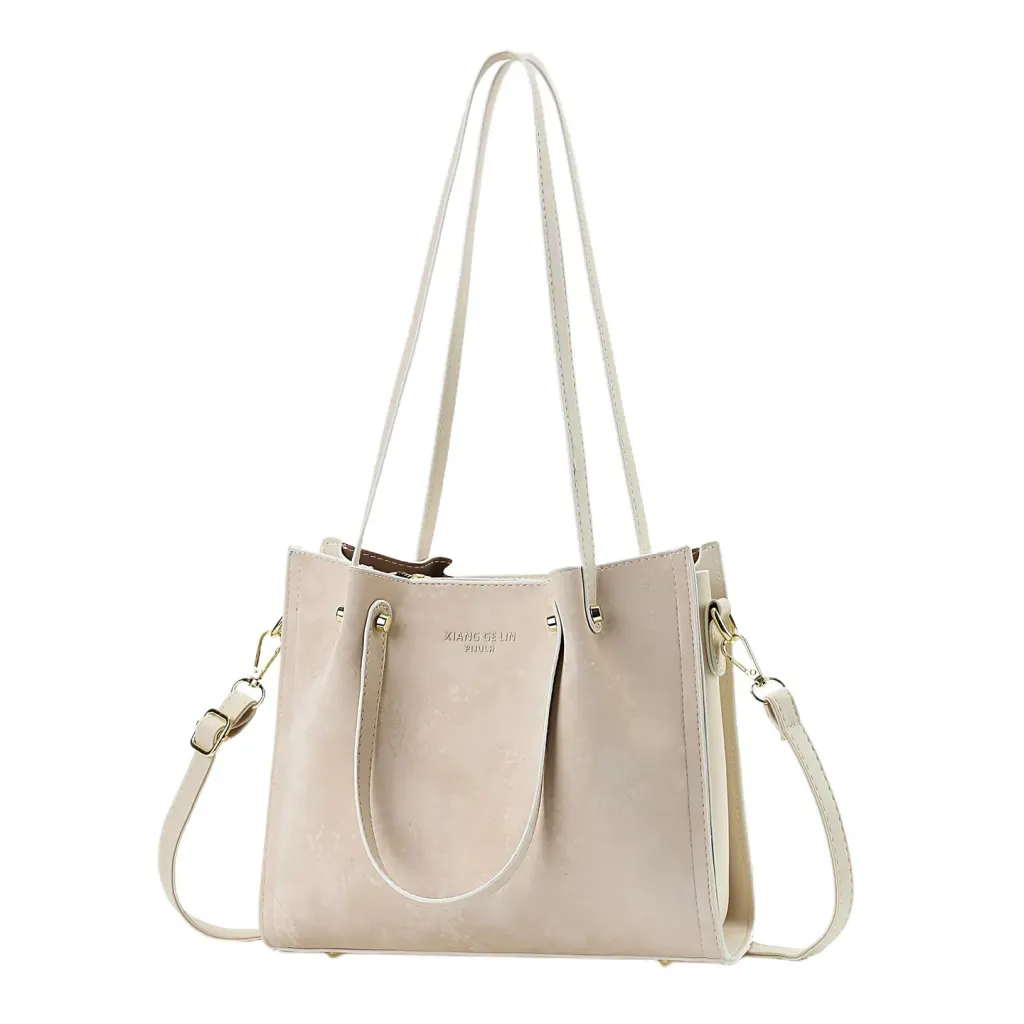 Square PU Leather Handbag With Sewing Thread Detail, Large Capacity, Single Shoulder Strap