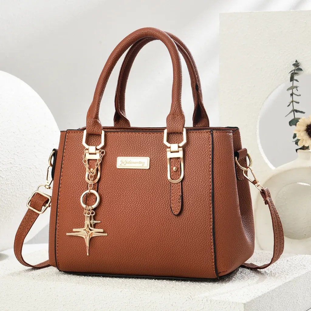Women’s Square PU Tote Bag With Sewing Thread Detail, Single Shoulder Strap