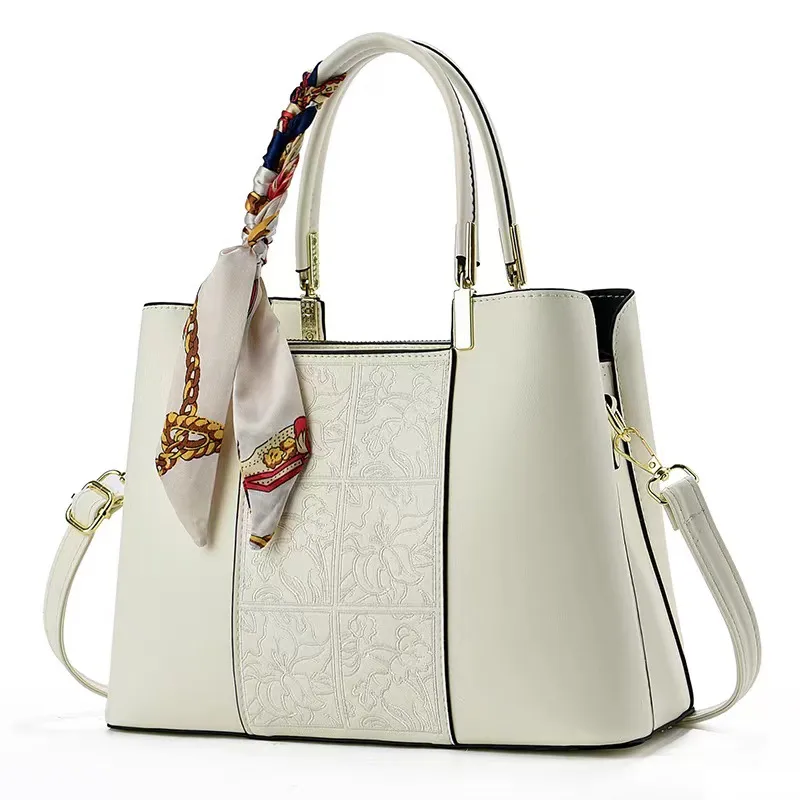 Women’s Square Splicing Diaper Backpack In PU Leather With Embroidery Detailing