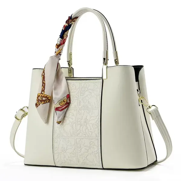 Women’s Square Splicing Diaper Backpack In PU Leather With Embroidery Detailing
