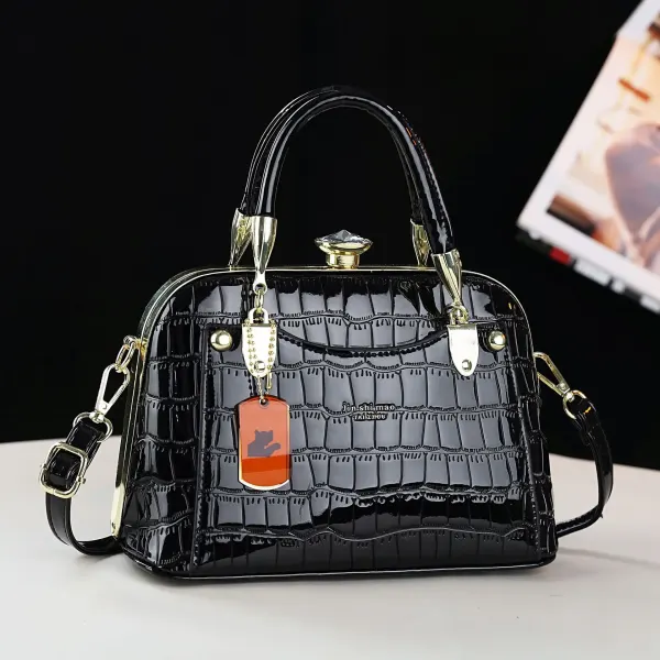Crocodile Pattern PU Leather Dome Bag With Shell Shape And Sewing Thread Detail, Featuring Large Capacity And Top Handle