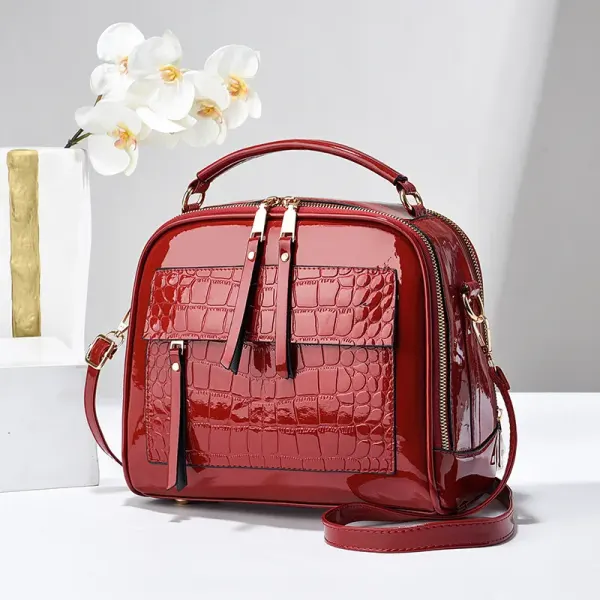 Crocodile Stitched Square Shoulder Bag