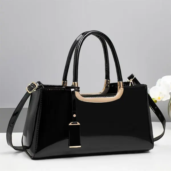 Women’s Square Patent Leather Handbag With Sewing Thread Detail, Top Handle And Large Capacity