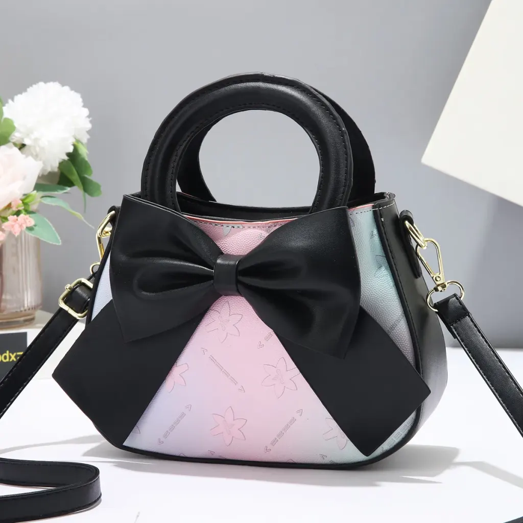 Stylish Women’s PU Leather Handbag Featuring A Square Bow Tie Design With Top Handle