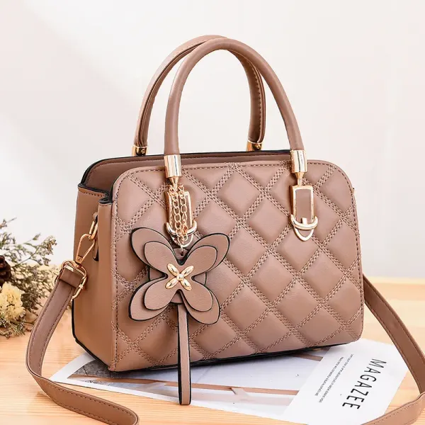 Solid Color Medium PU Leather Top Handle Bag For Women With Zipper Closure, Basic Style Shoulder Bag