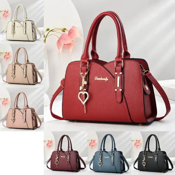 Elegant Solid Color Square PU Leather Shoulder Bag For Women With Zipper Closure