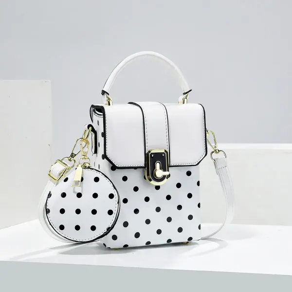 Polka Dots Square PU Leather Bag Set Featuring Sewing Thread With Top Handle