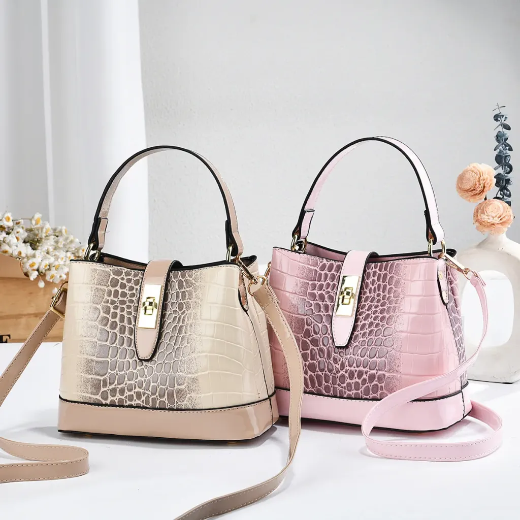 Ombre PU Leather Bucket Bag With Sewing Thread Detail, Single Shoulder Strap