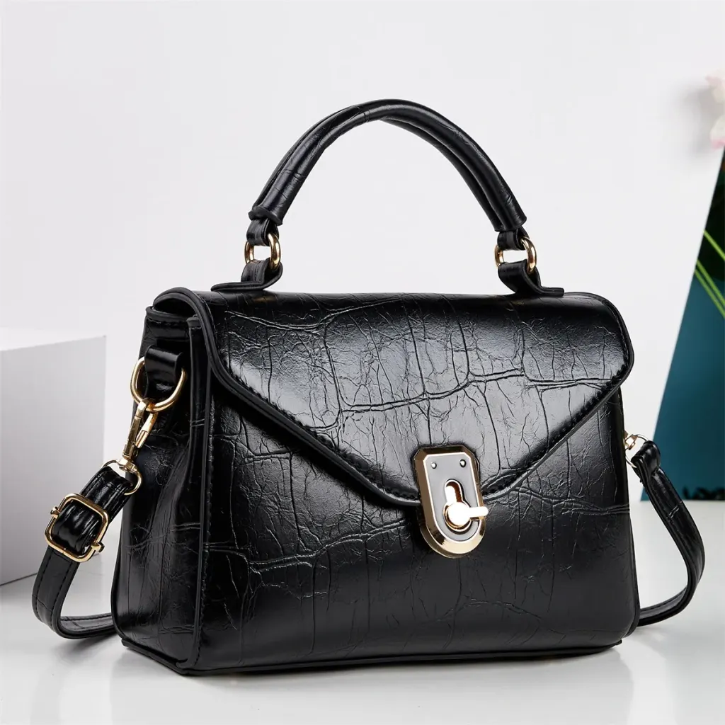 Crocodile Pattern Square PU Leather Shoulder Bag For Women With Sewing Thread Detail And Single Shoulder Strap