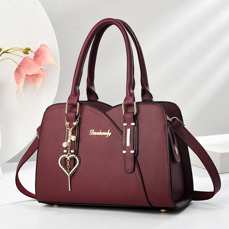 Elegant Solid Color Square PU Leather Shoulder Bag For Women With Zipper Closure