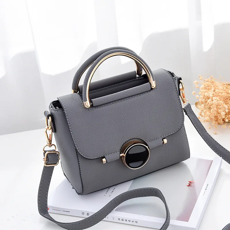 Fashion Solid Color Medium PU Leather Women Crossbody Bag With Flip Cover Closure