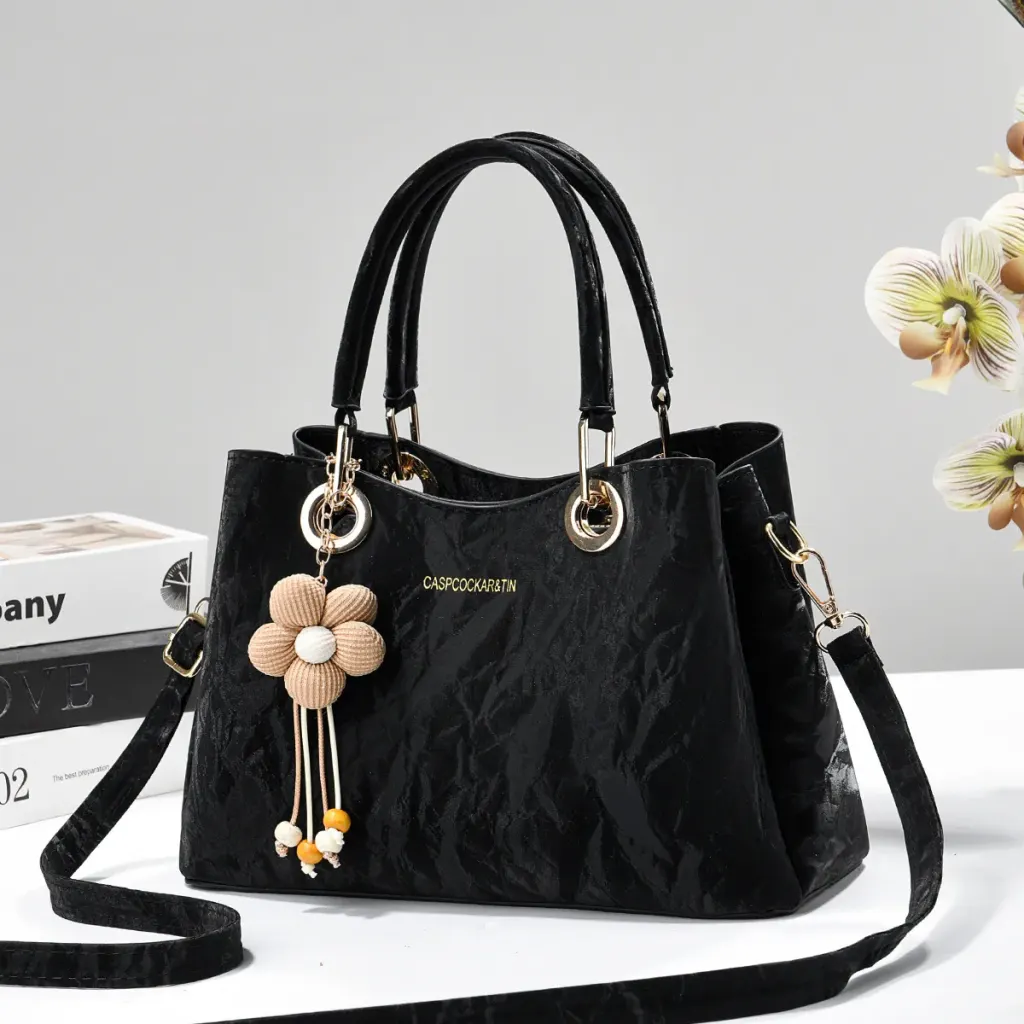 Square PU Leather Tote Bag For Women With Sewing Thread Detail And Top Handle