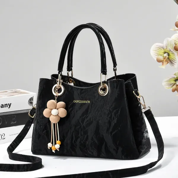 Square PU Leather Tote Bag For Women With Sewing Thread Detail And Top Handle