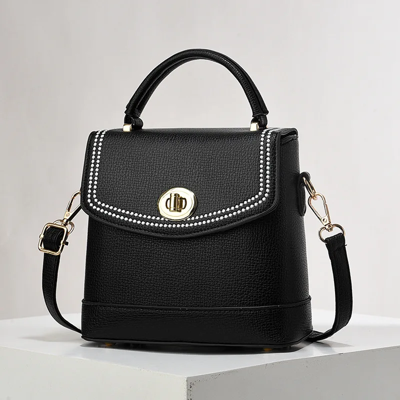Color Block Small Square PU Leather Shoulder Bag For Women With Basic Style And Flip Cover Closure