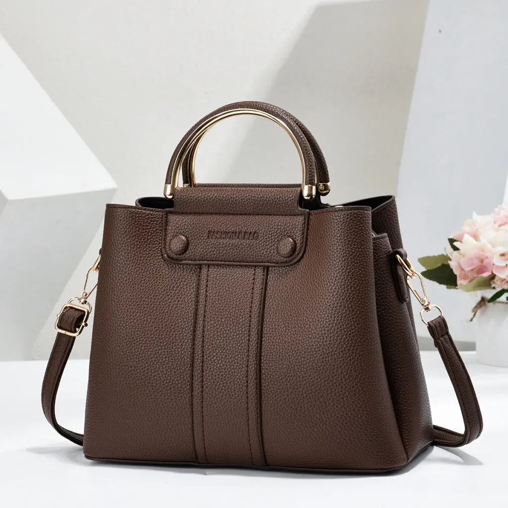 Solid Color Square PU Leather Tote Bag With Sewing Thread Detail, Top Handle Bucket Bag For Spring And Summer