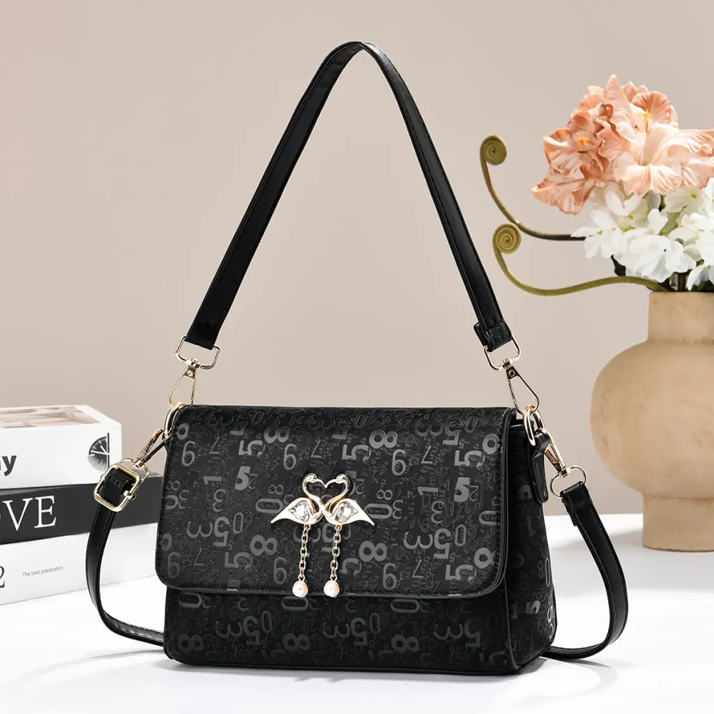 Women PU Leather Square Crossbody Bag With Letter Pattern And Sewing Thread Detail For Spring And Summer