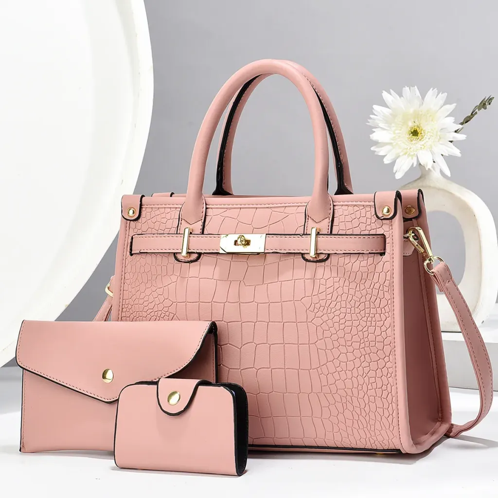 Medium Square PU Shoulder Bag With Zipper Closure And Double Shoulder Straps, Polyester Lining Ladies Handbag