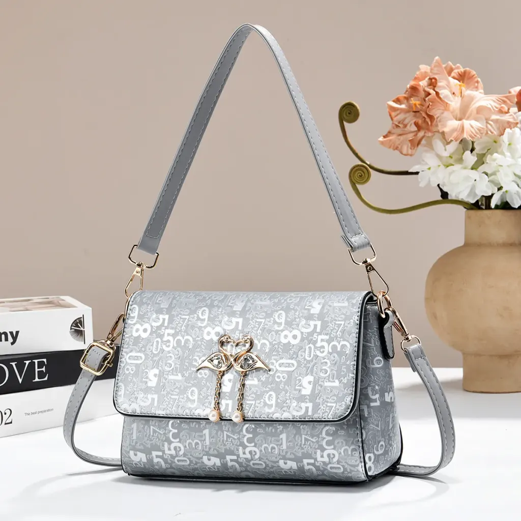 Women PU Leather Square Crossbody Bag With Letter Pattern And Sewing Thread Detail For Spring And Summer