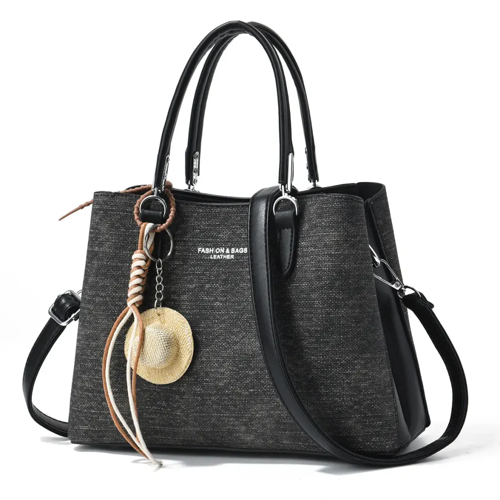 Splicing Square PU Leather Tote Bag For Women With Sewing Thread Design, Top Handle And Large Capacity