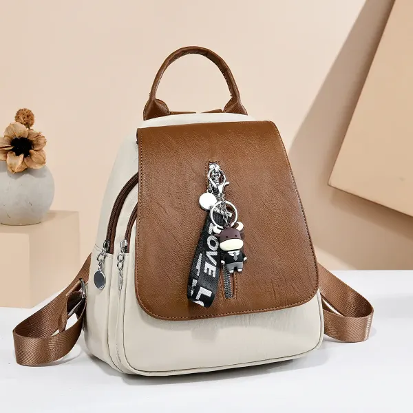 Women's Anti-theft Backpack In PU Material With Stylish Sewing Thread Design For Summer