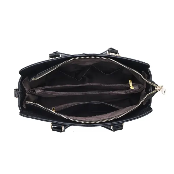 Elegant Large Square PU Tote Bag For Women With Braid Detail And Zipper Closure Featuring Leaves Pattern