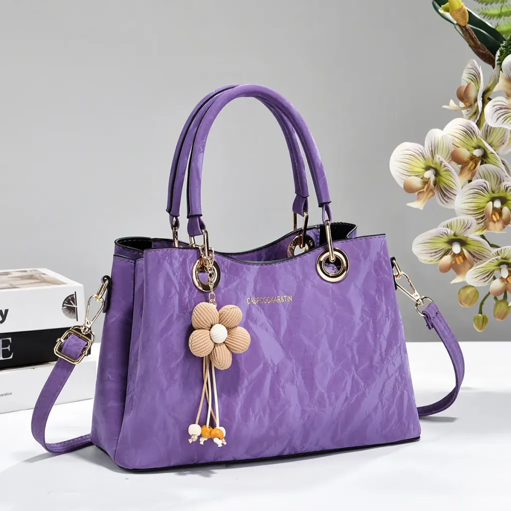 Square PU Leather Tote Bag For Women With Sewing Thread Detail And Top Handle