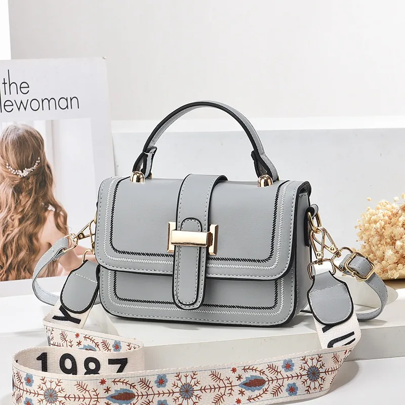 Classic Style Solid Color PU Shoulder Bag For Women With Sewing Thread Detail And Flip Cover Closure In Square Shape