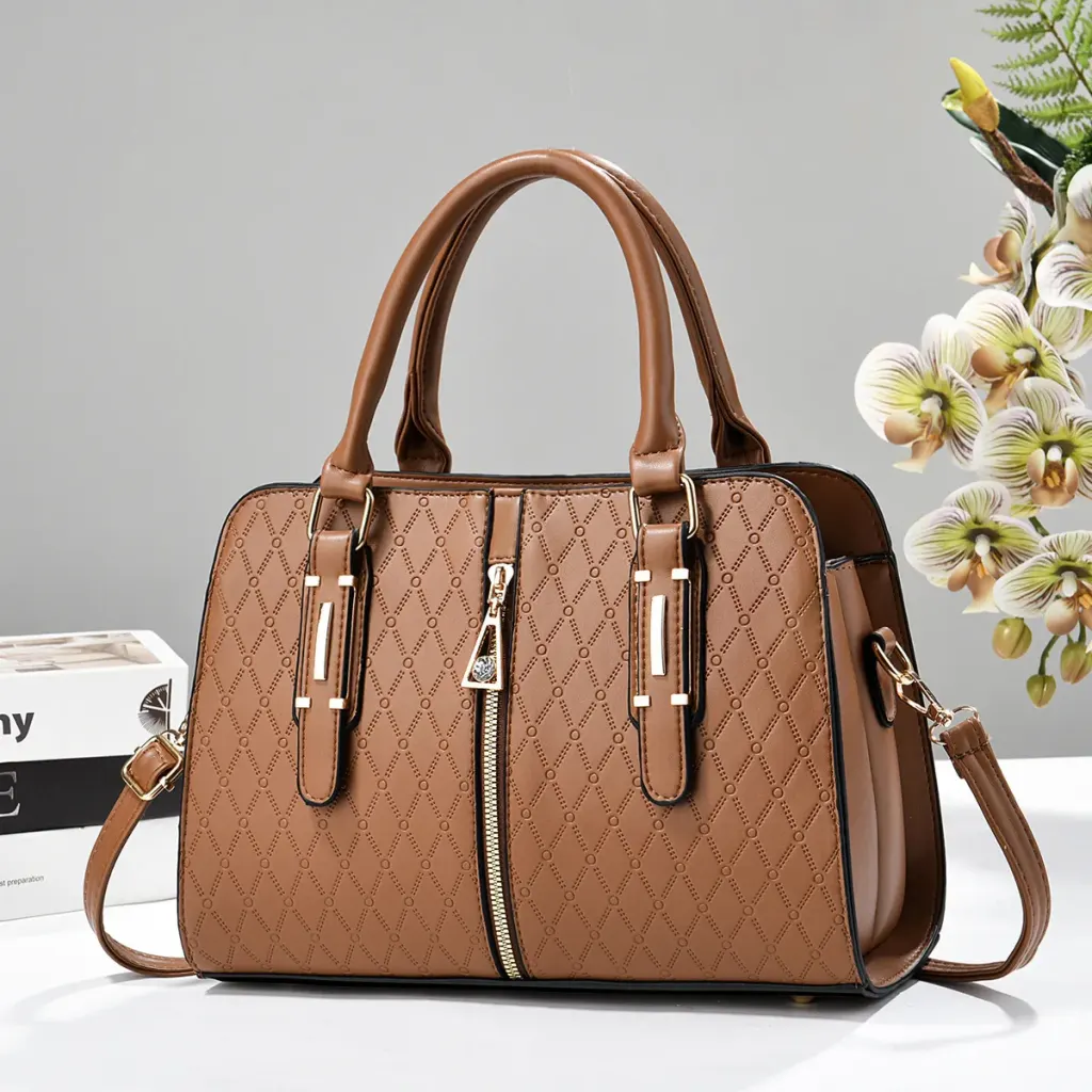 Lingge Square Boston Bag In PU Leather With Sewing Thread Detail, Featuring Top Handle