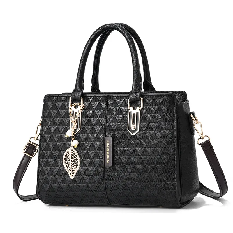 Elegant Large Square PU Tote Bag For Women With Braid Detail And Zipper Closure Featuring Leaves Pattern