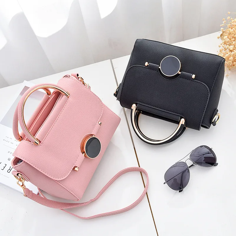 Fashion Solid Color Medium PU Leather Women Crossbody Bag With Flip Cover Closure